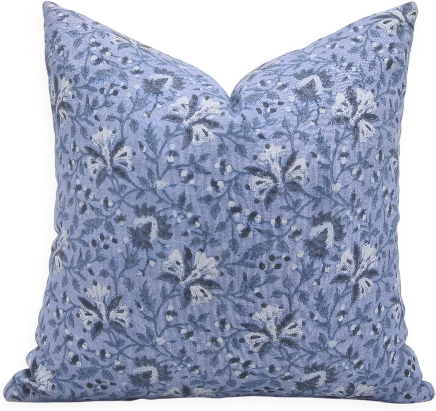 Fabdivine Off white Linen Hand Block Print Decorative Throw Pillow Cover , 14"X20", Blue | Walmart (US)
