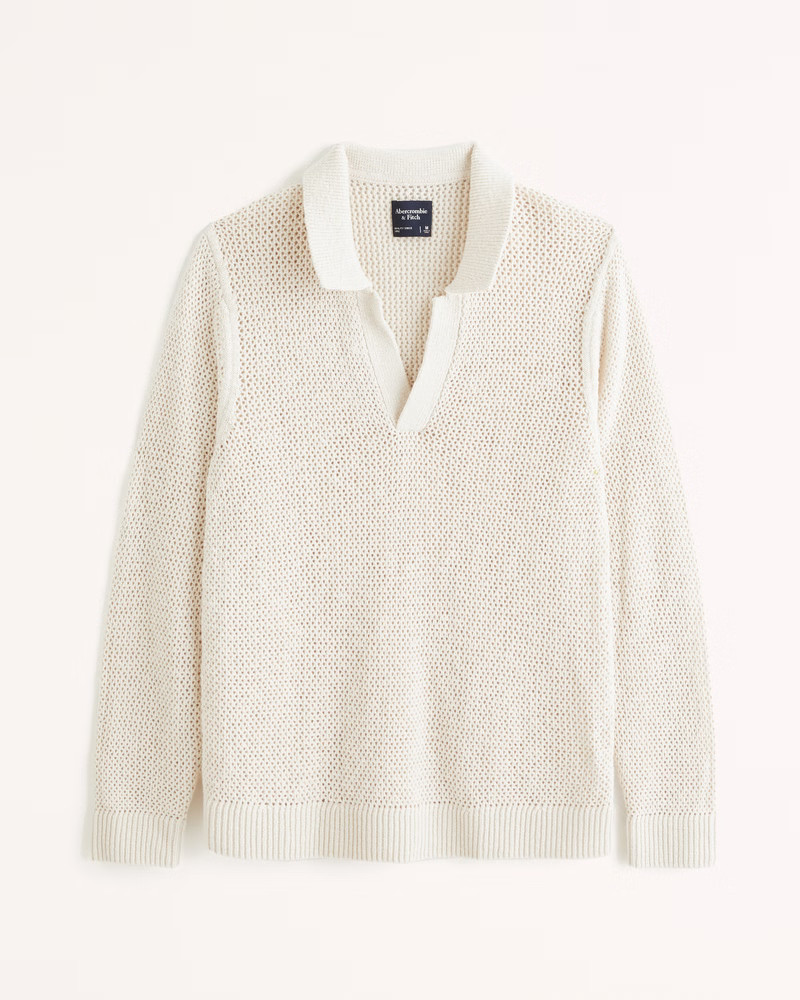 Men's Long-Sleeve Johnny Collar Sweater Polo | Men's Tops | Abercrombie.com | Abercrombie & Fitch (US)