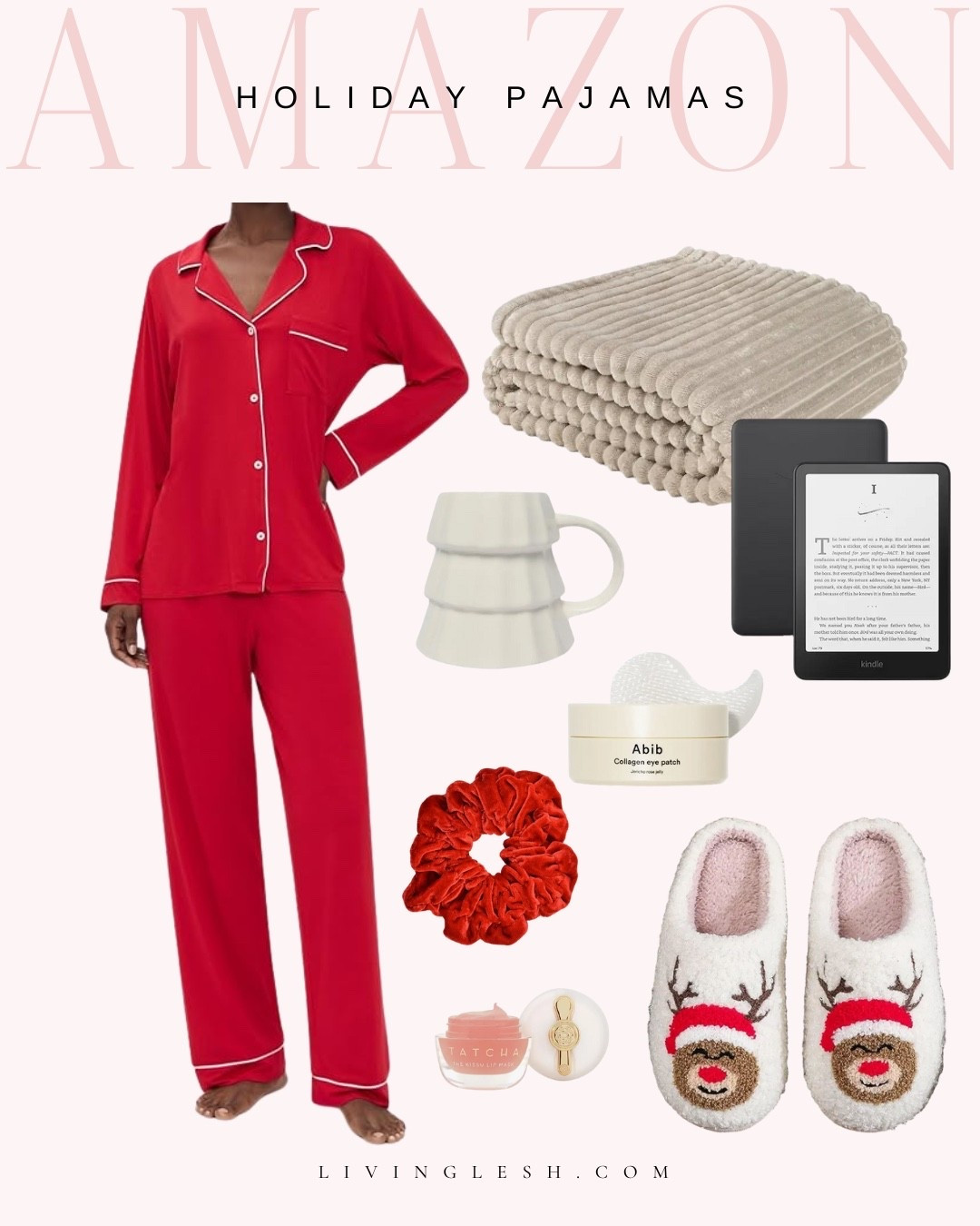 Amazon finds | Amazon outfits | Amazon pajamas | Holiday pajamas | Cozy blanket | Cozy outfit | Kindle | Holiday mug | Scrunchie | Slippers | Eye gels | Lip mask | Eberjey | Holiday outfit

#LTKHome #LTKHoliday #LTKSeasonal