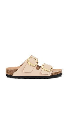 BIRKENSTOCK Arizona Big Buckle Sandal in High Shine New Beige from Revolve.com | Revolve Clothing (Global)