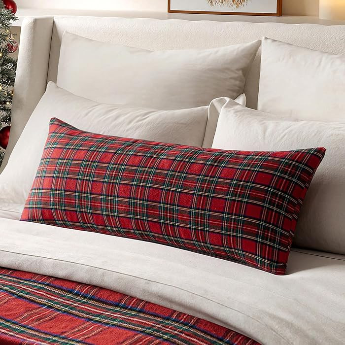 MIULEE Christmas Scottish Tartan Plaid Throw Pillow Cover Long Body Lumbar Decorative Outdoor Pil... | Amazon (US)