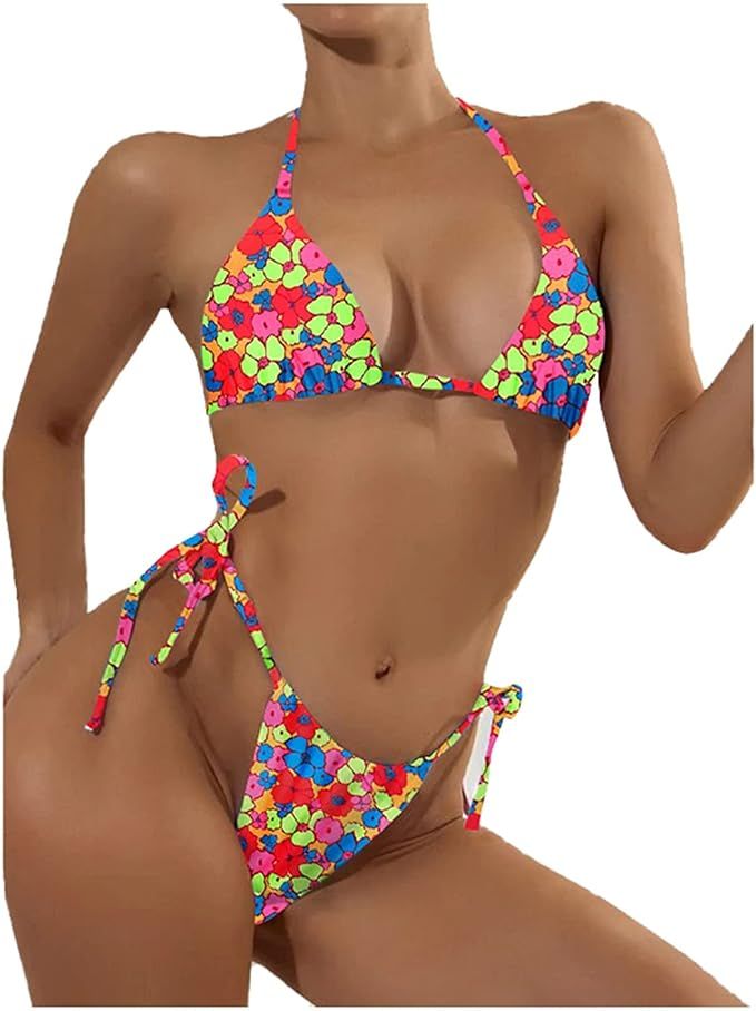 Rvidbe Womens Bikini Swimsuits Women 1 Shoulder High Waisted Bikini Tie High Cut Two Piece Swimsu... | Amazon (US)