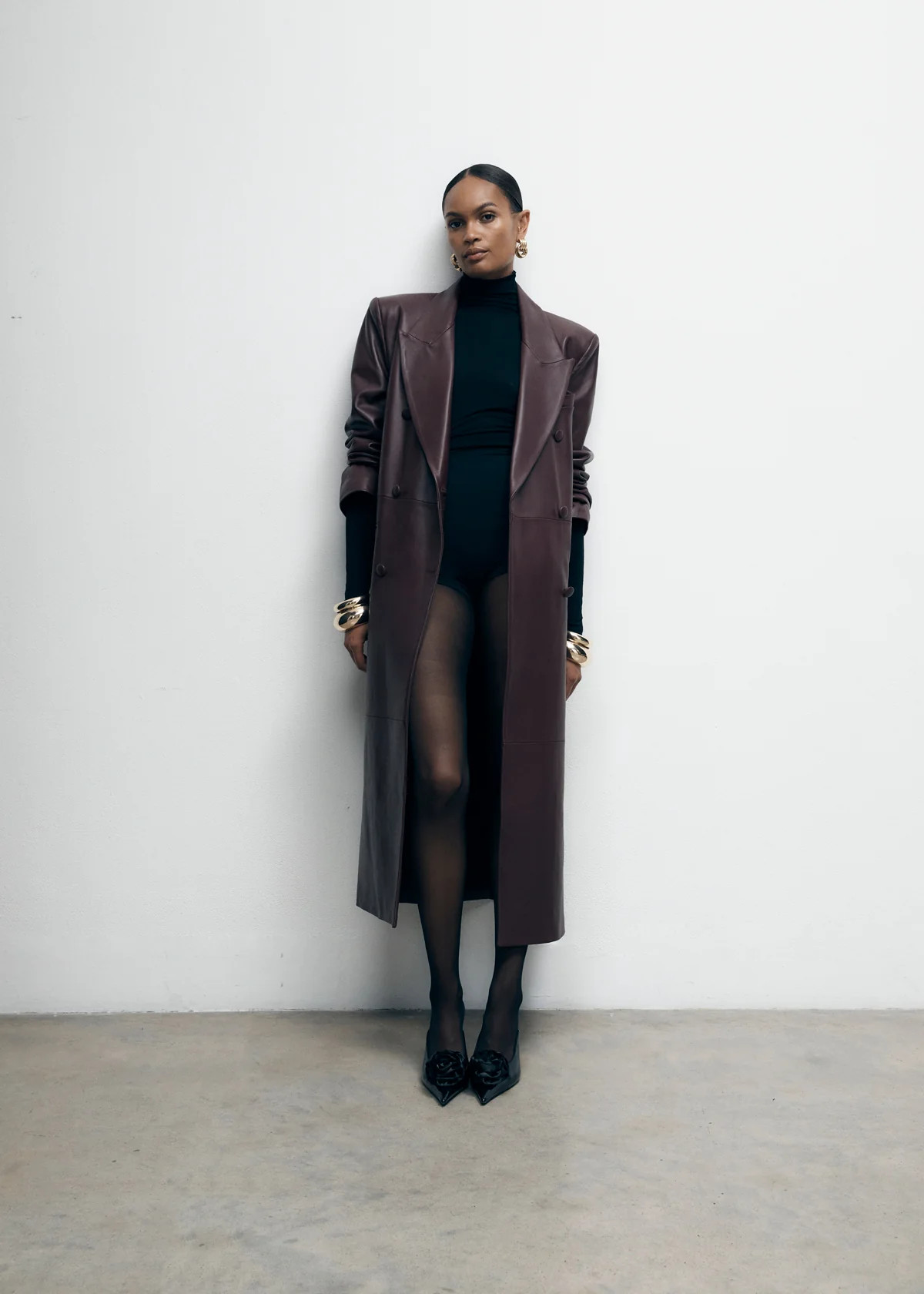 Burgundy Leather Trench Coat | DE SAVARY LONDON
