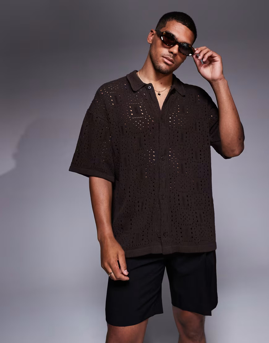 ADPT knit crochet shirt in brown | ASOS (Global)