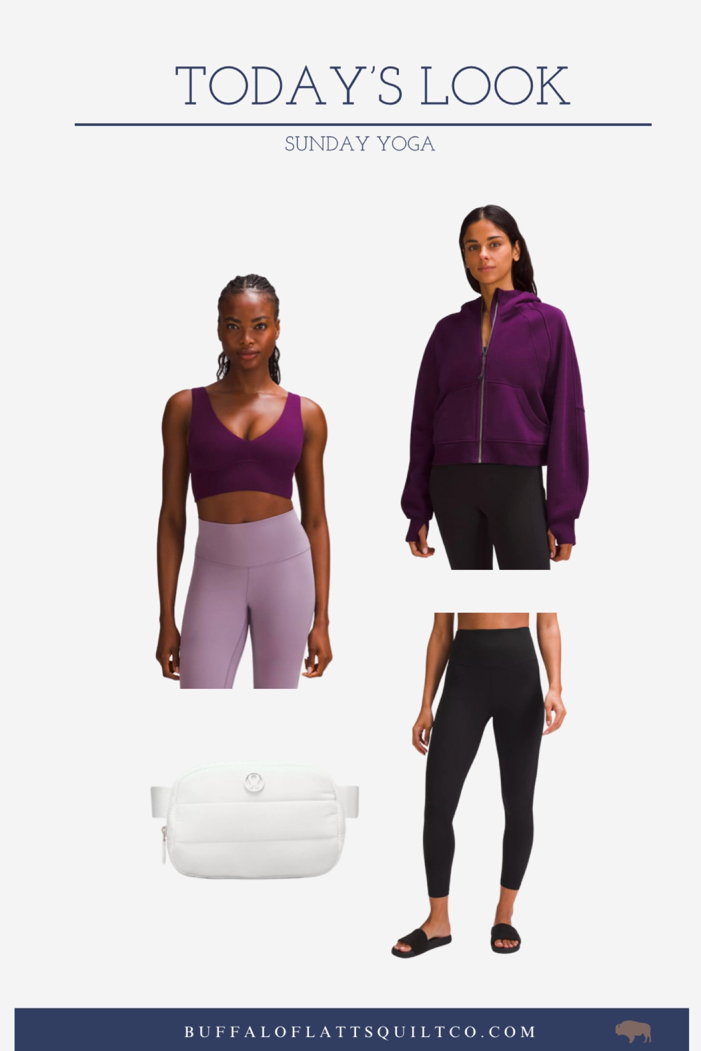 Absolutely obsessed with this color purple - dramatic magenta. Size 10 in the bra (36c) and M/8 in pants and jacket. Paired with the new quilted belt bag

#LTKfitness #LTKGiftGuide #LTKstyletip