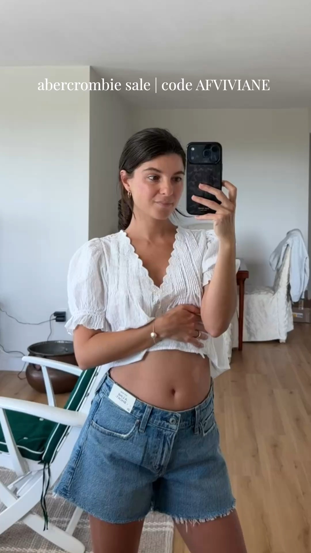 [3/30/26] final day to use code AFVIVIANE for 15% off | Loving the loose fit on the mid-rise denim shorts, Currently 16 weeks pregnant wearing size 28 but could size up in the next few weeks! 

#LTKBump #LTKPetite #LTKSaleAlert