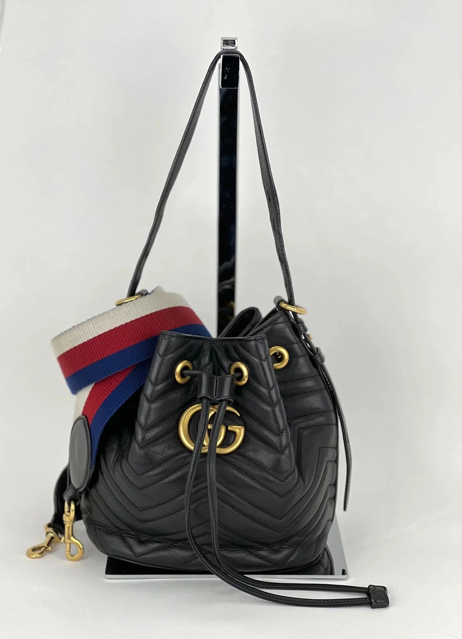 Gucci Handbag Sylvie Web GG Marmont Black Leather Matelasse Bucket Bag | Walmart (US)