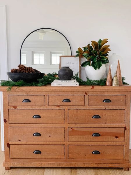 Holiday Christmas Winter Home Decor | Dresser Console Table Styling | Faux Magnolia Leaves 

#LTKHoliday #LTKhome #LTKSeasonal