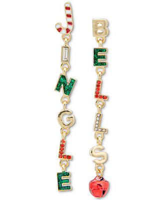 Gold-Tone Multicolor Crystal & Glitter Jingle Bells Linear Drop Earrings, Created for Macy's | Macys (US)