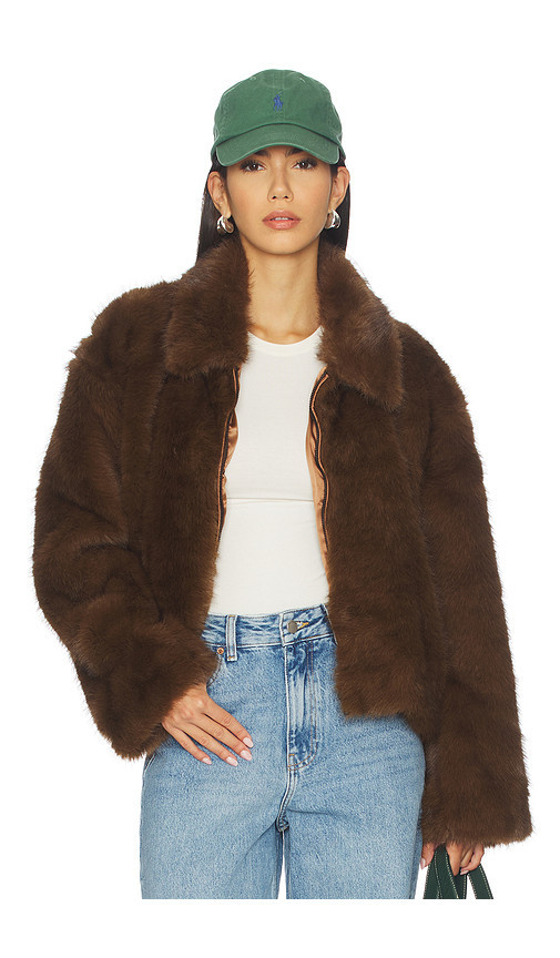 Bardot Sylvie Zip Faux Fur Jacket in Chocolate. Taglia 4. Also in 10, 2, 6, 8. | Revolve Clothing (Global)