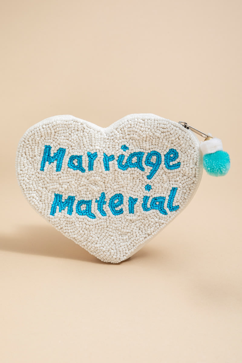 Marriage Material Hart Shaped Beaded Pouch | Francesca's