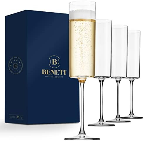 Luxurious Glass Champagne Flutes [4 Pack] 6-Ounce Champagne Glasses 4pc Set, 100% No-Lead Premium... | Amazon (US)