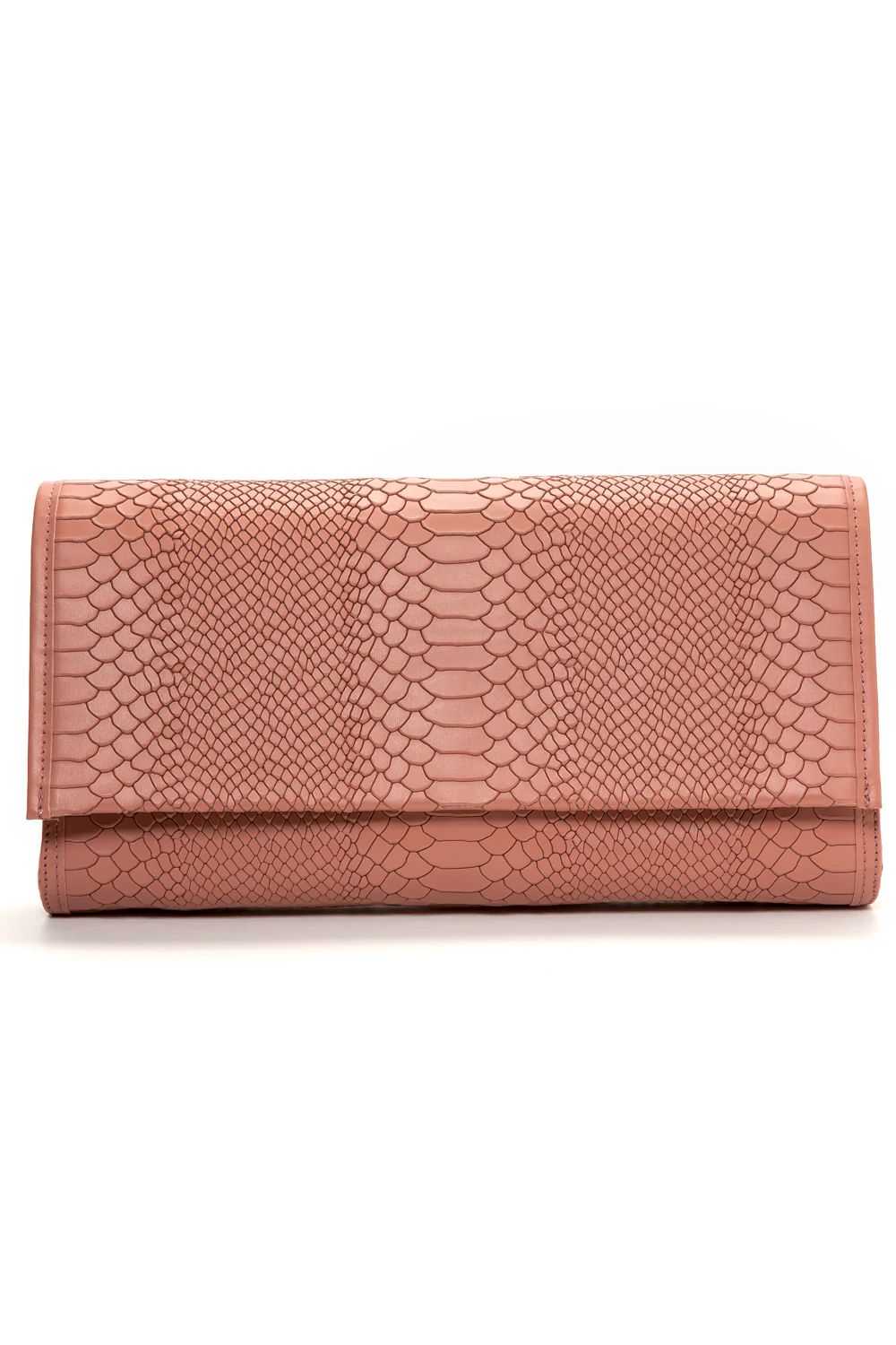 'Cara' Envelope Clutch in Blush Snake-Effect Leather | Mel Boteri