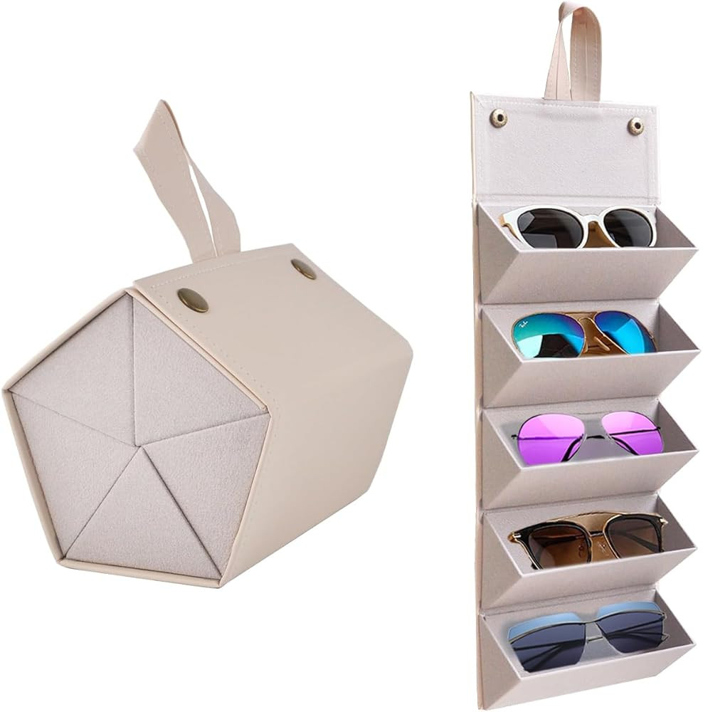 Kenpal Sunglasses Storage Organizer Holder Foldable Travel Case with 5 Slot Compartments for Mult... | Amazon (US)