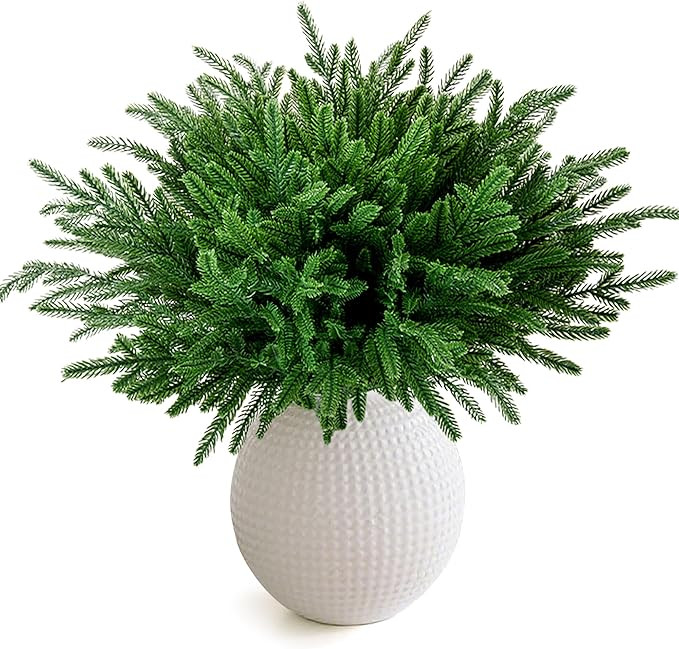 12 Pcs Christmas Norfolk Pine Branches 18 Inch Artificial Norfolk Pine Stems Faux Stem Greenery P... | Amazon (US)