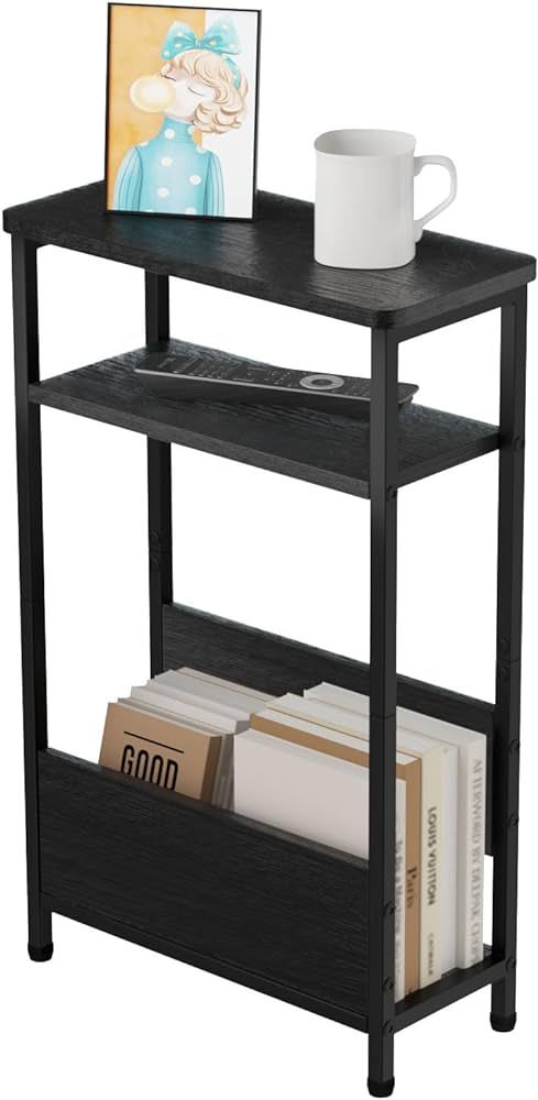 7.1" Narrow Side Table for Small Spaces, 3 Tier Small End Table with Magazine Holder, Slim/Skinny... | Amazon (US)