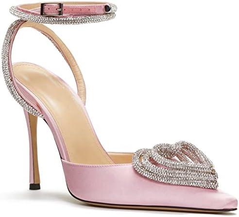 LauraVicci Women's Heeled Sandals Pointed Toe Crystal Embellished Bow Ankle Straps Rhinestone Buc... | Amazon (US)