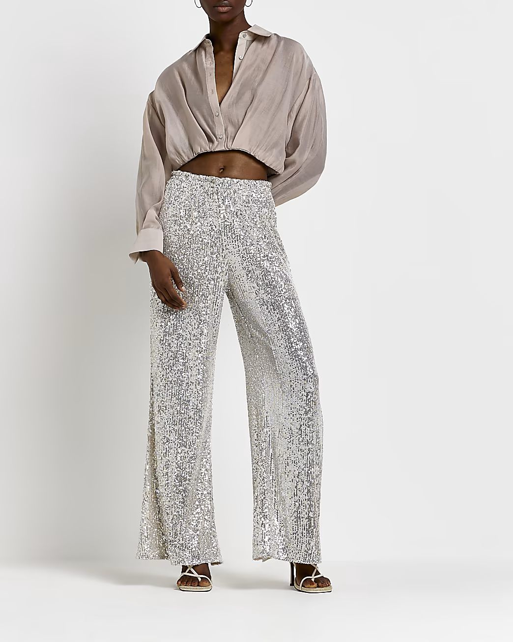 Silver sequin flared trousers | River Island (US)