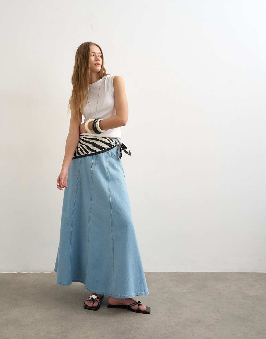 Topshop denim seamed circle skirt in bleach-Blue | ASOS (Global)