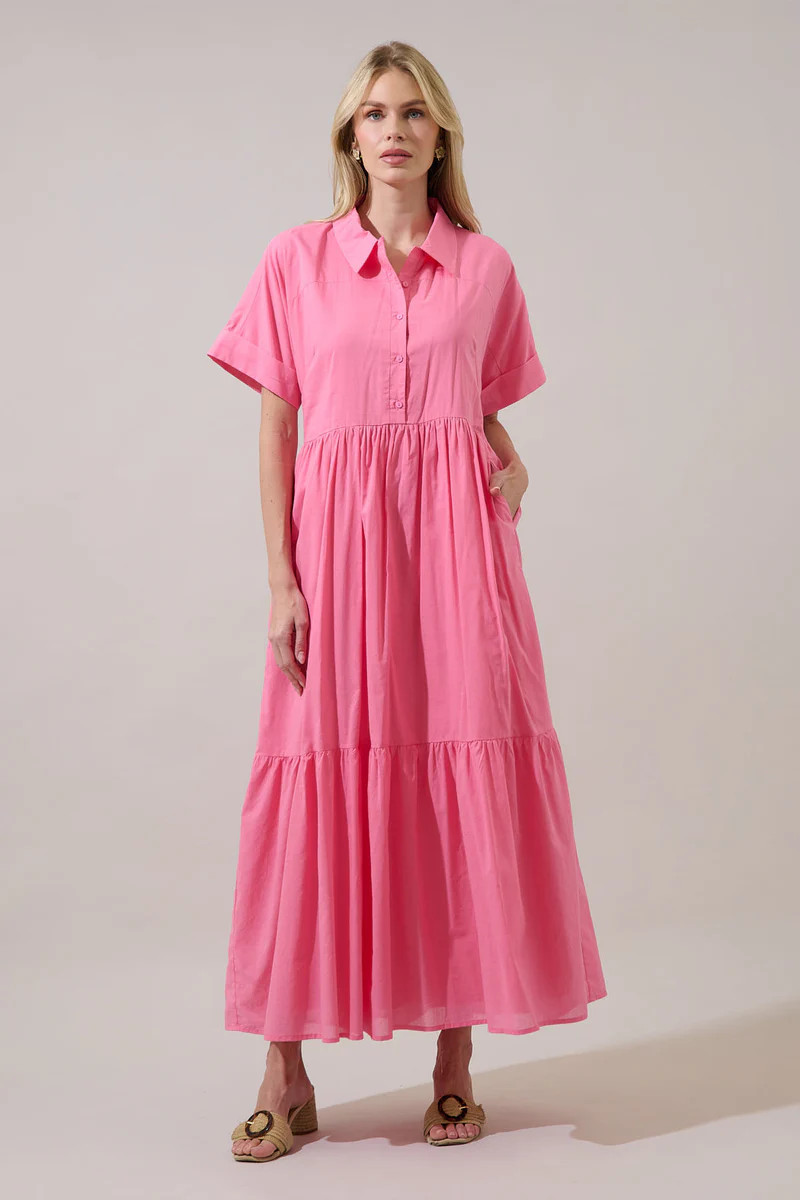 Astera Collared Button Up Maxi Dress | Sugarlips