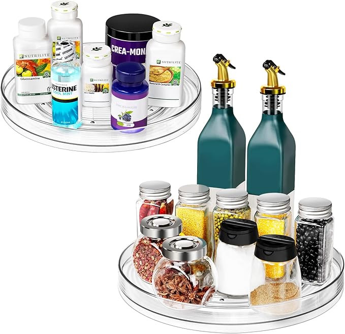 Puricon 2 Pack Lazy Susan Clear Organizer for Cabinet Pantry Storage, Rotating Tray for Fridge Ba... | Amazon (US)