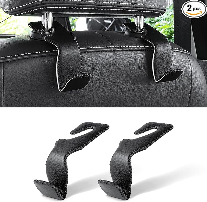 Amazon.com: LivTee Black Superior Leather Car Seat Back Headrest Hook, Auto Seat Hook Hangers Int... | Amazon (US)