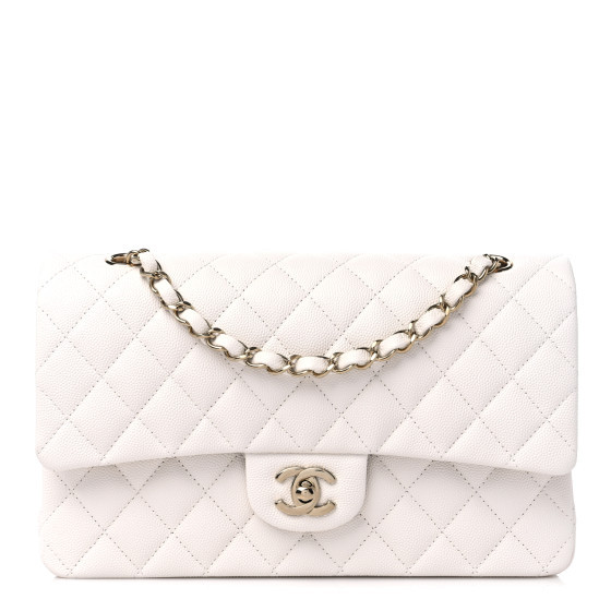Caviar Quilted Medium Double Flap White | FASHIONPHILE (US)