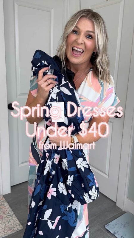 Spring dresses under $40 from Walmart. Loving these options for graduations, baby showers bridal showers and even weddings.

Size 6 in the first
Size 6 in the black and white but would prefer an 8 for more room through the hips, small in the long sleeve navy 

#LTKfindsunder50 #LTKSeasonal #LTKstyletip