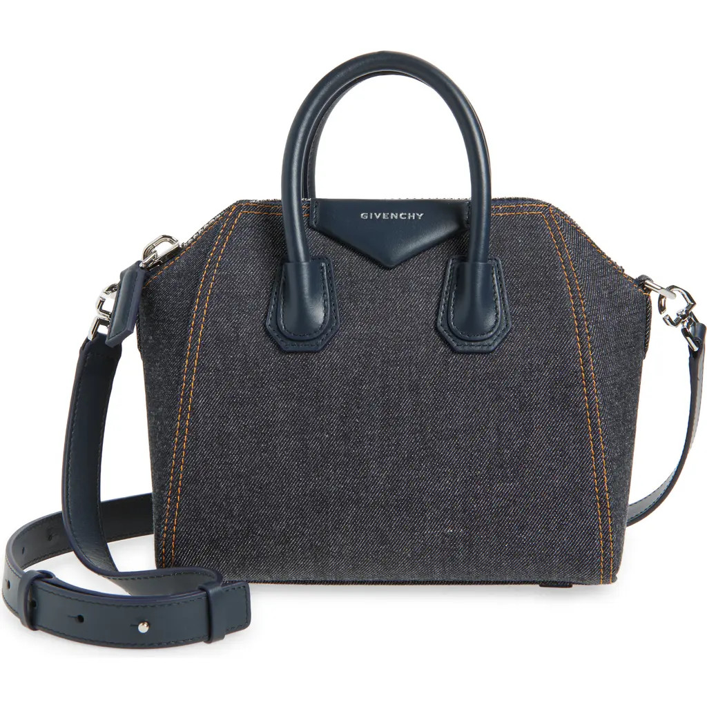 Givenchy Mini Antigona Denim & Leather Satchel in Indigo Blue at Nordstrom | Nordstrom