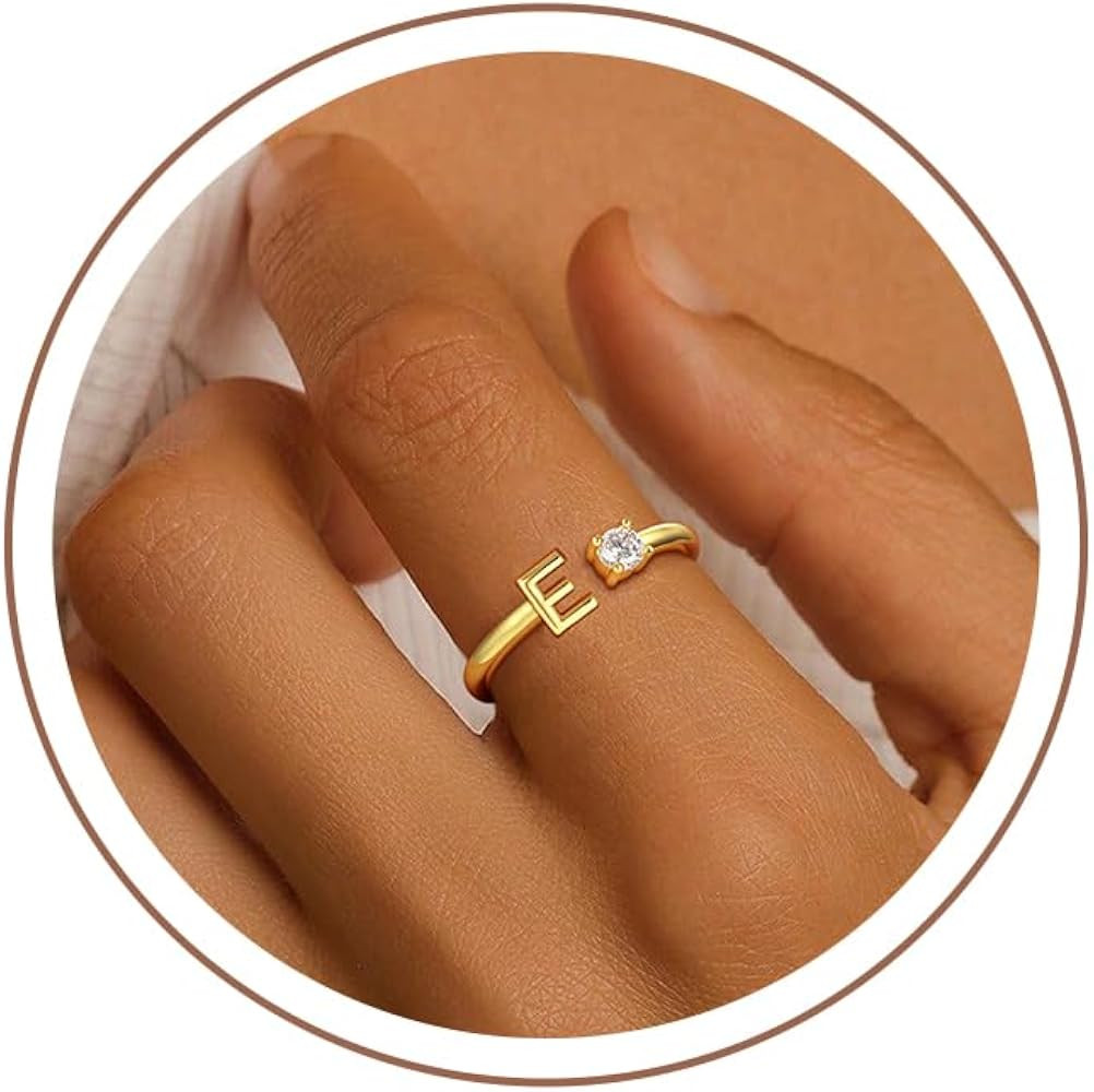 Gold Initial Rings for Women Girls, 14K Gold Plated Adjustable Initial Rings Teen Girl Gifts Tren... | Amazon (US)