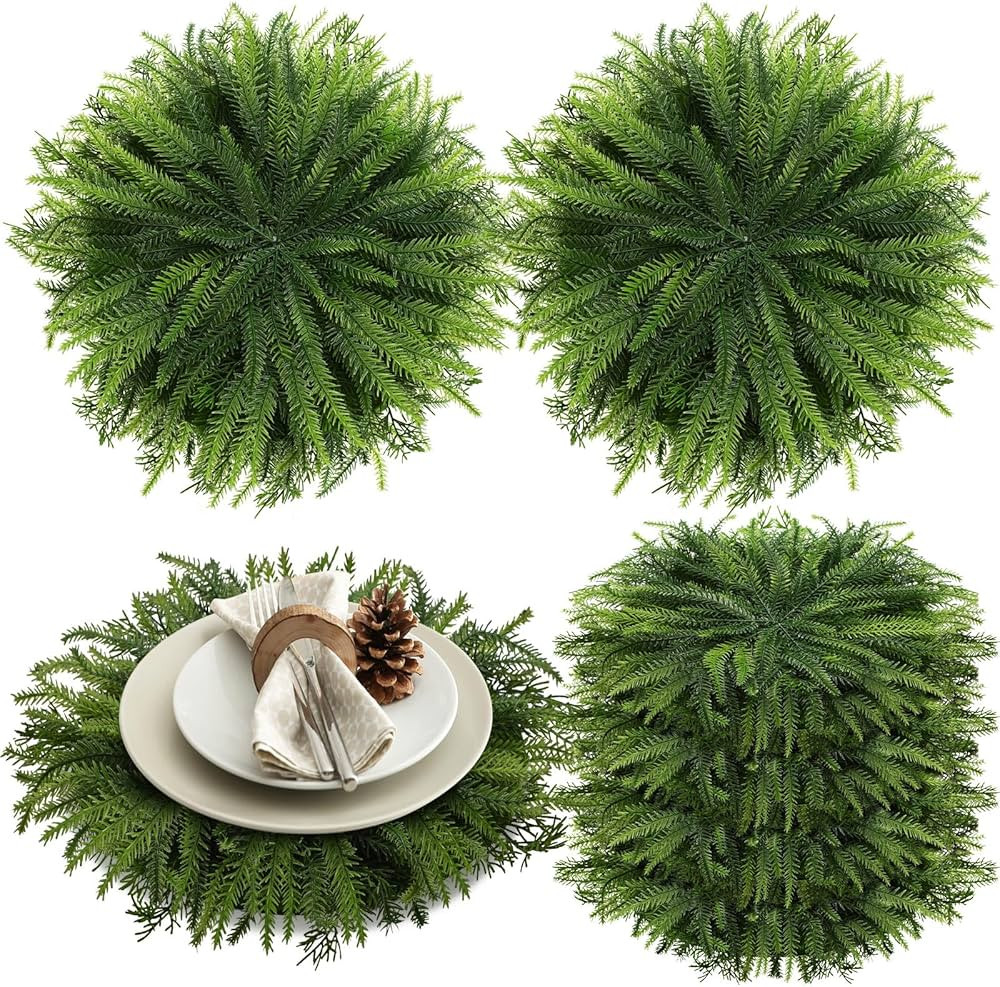 6 Pcs Christmas Placemats Set, 15 inch Large Norfolk Pine Placemats Round Artificial Xmas Place M... | Amazon (US)
