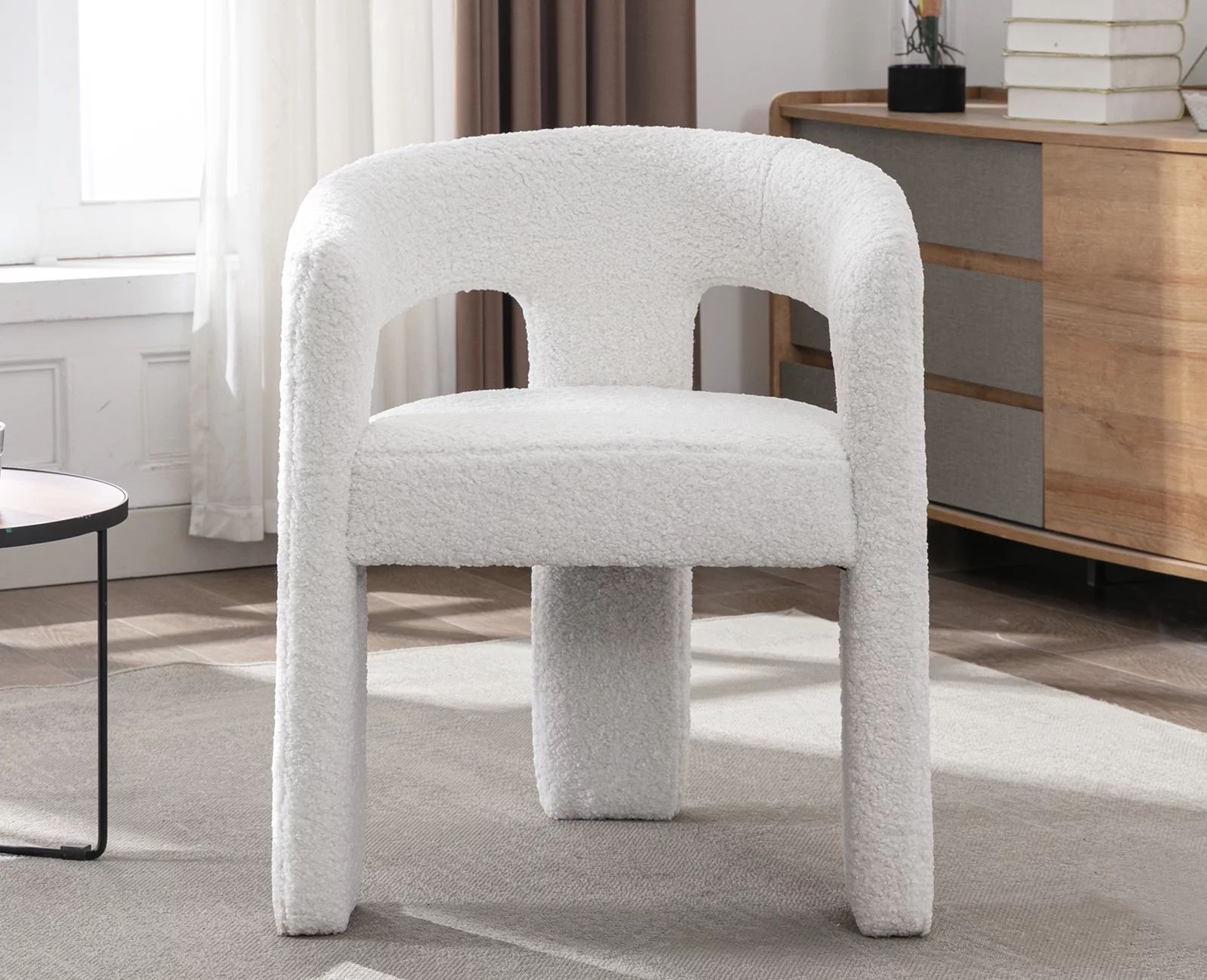 Guyou Modern Faux Fur Upholstered Dining Chair, Cute Barrel Side Armchair Kitchen Chair with Armr... | Walmart (US)