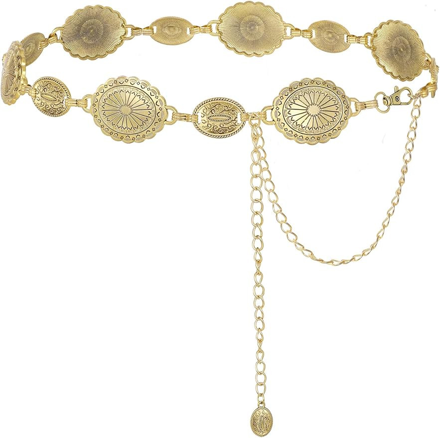 FIORETTO Metal Waist Chain Link Belt for Women Western Cowgirl Boho Turquoise Belts for Dress Jea... | Amazon (US)