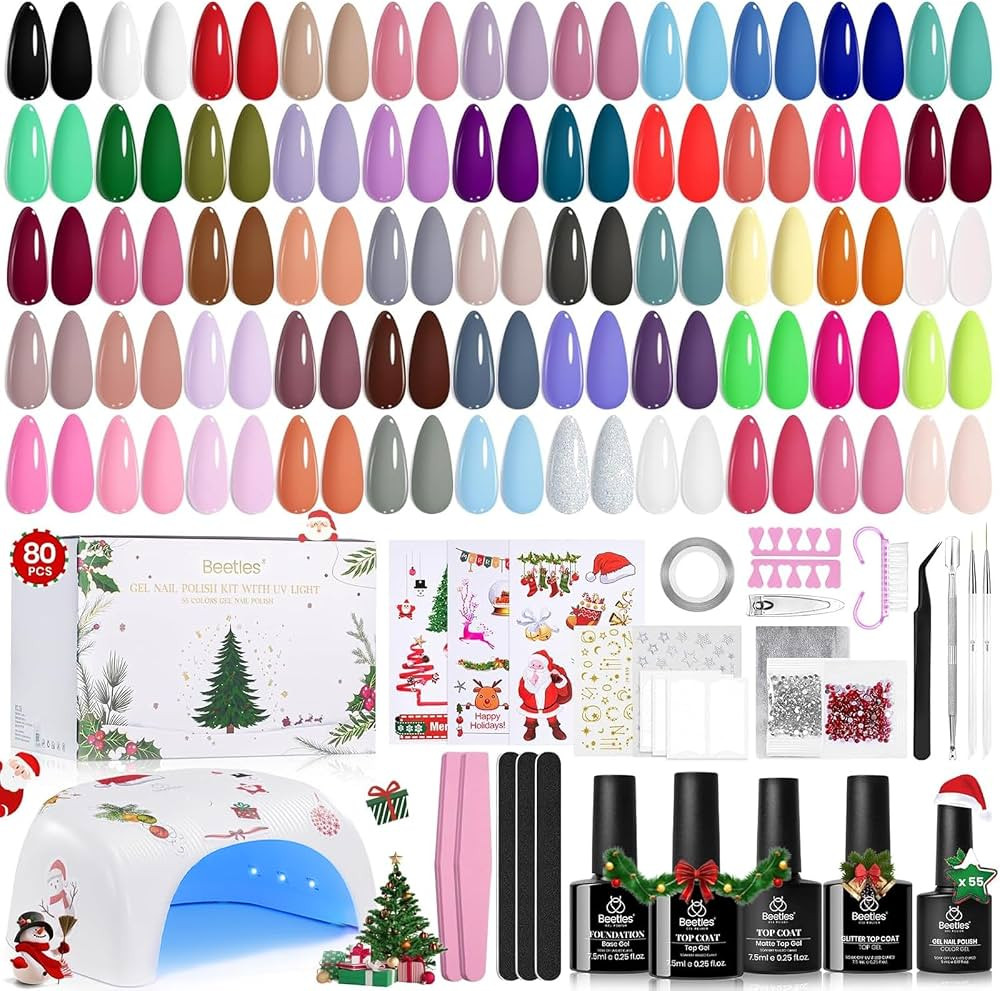 Beetles 80 Pcs Christmas Gel Nail Polish Kit with U V Light - 55 Color Gel Nail Kit Gifts for Tee... | Amazon (US)