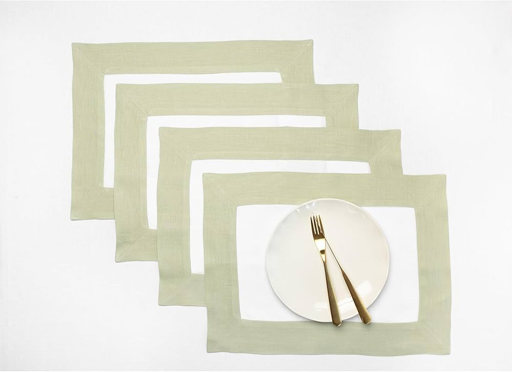 Solino Home Linen Placemats Set of 4 – 100% Pure Linen Cloth Fabric Placemats Sage Green and Wh... | Amazon (US)