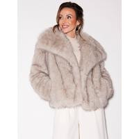 Michelle Keegan Faux Fur Cropped Jacket - Cream | Very (UK)