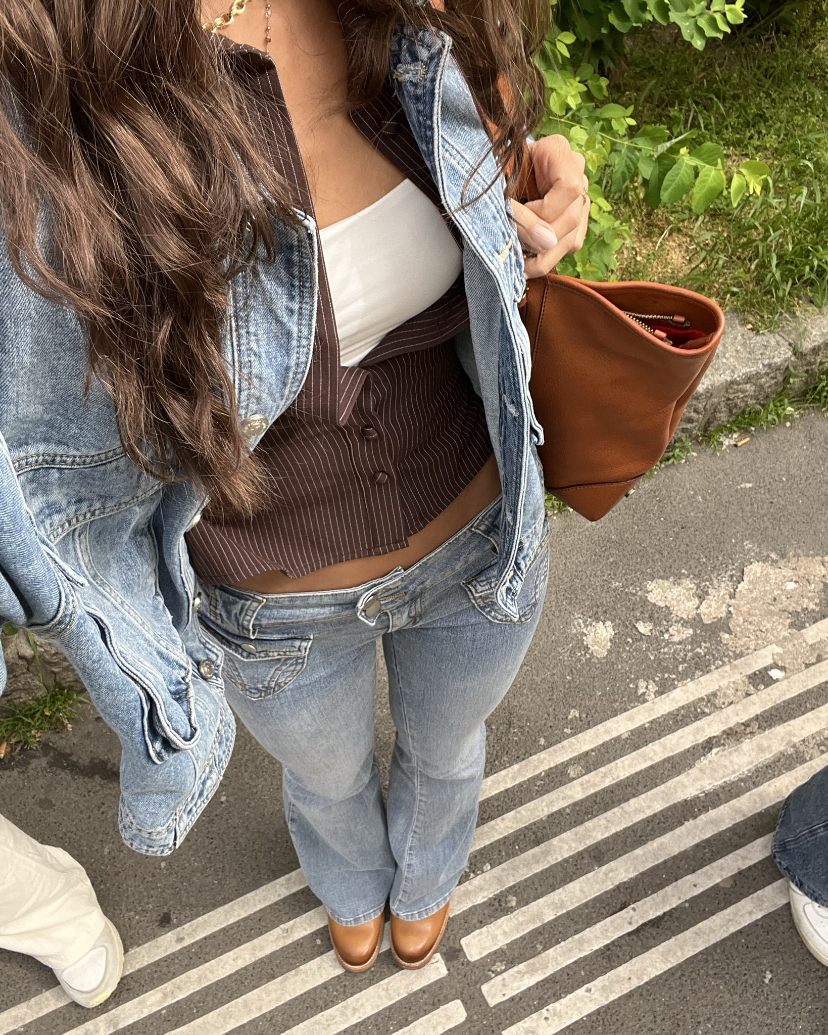 denim outfit with button up shirt :)