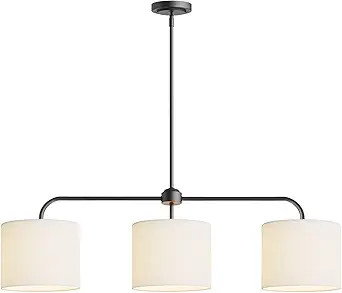 Electro bp;40" W 3-Light White Linen Drum Shade Chandelier with Black Metal Linear Pendant Light ... | Amazon (US)