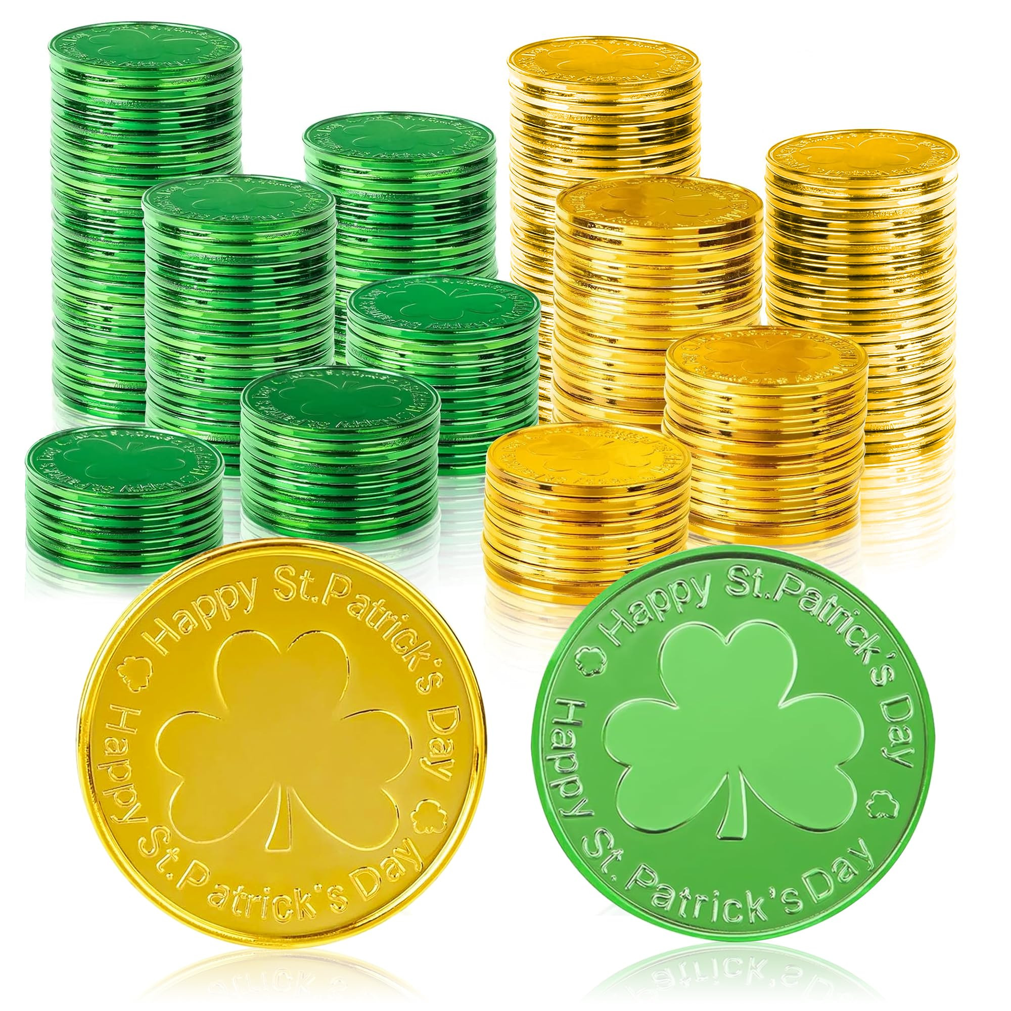 OHOME Gold Coins St Patricks Day - 120 Pieces Shamrock Plastic Coins Green and Gold St. patrick's... | Amazon (US)