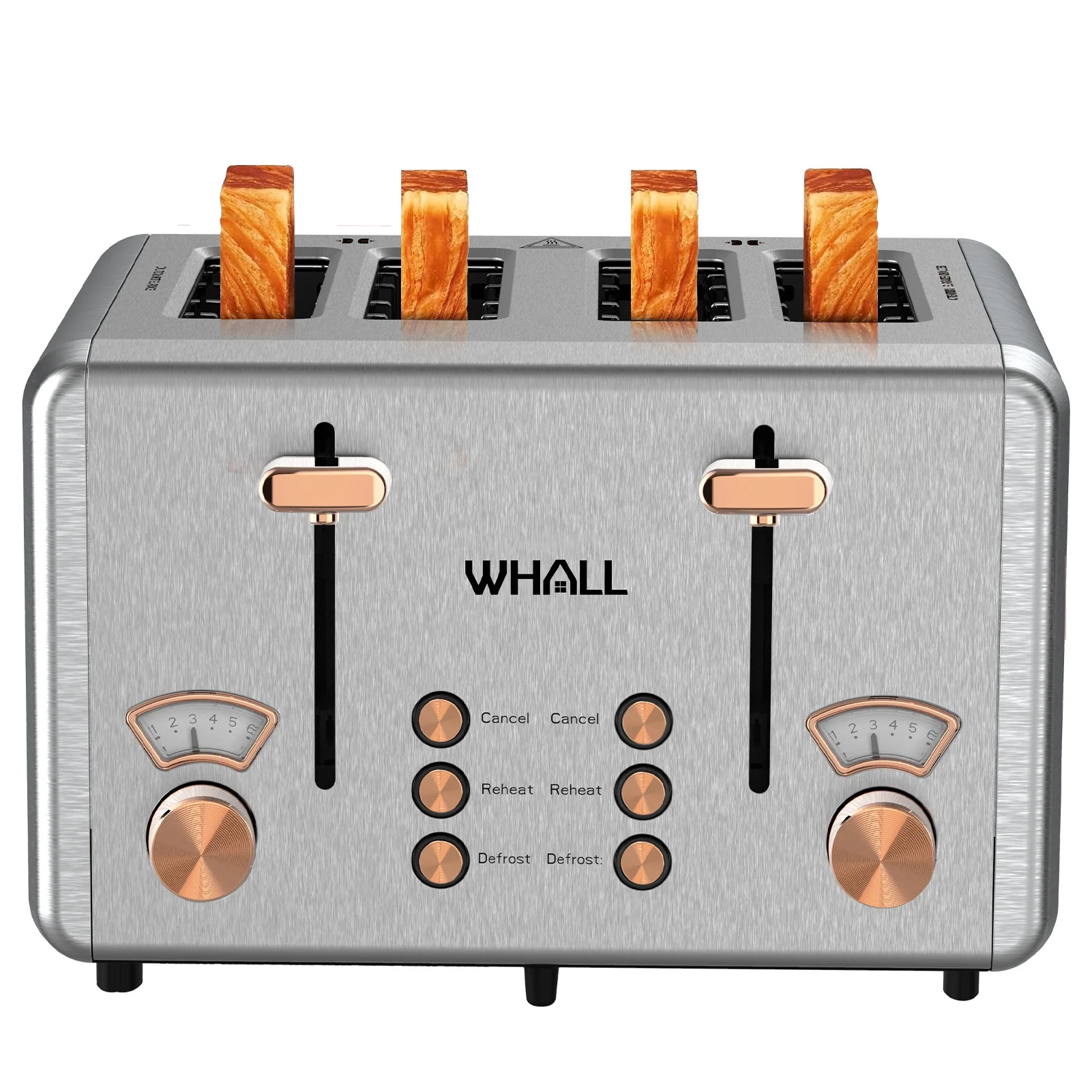 WHALL 4 Slice Toaster - Stainless Steel Bagel Toaster with Dual Control Panels, Wide Slot, 6 Shad... | Walmart (US)