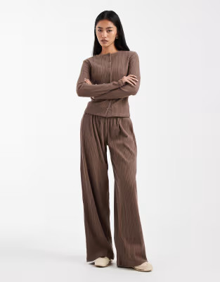 ASOS DESIGN co-ord wide leg brushed rib trouser in chocolate | ASOS (Global)