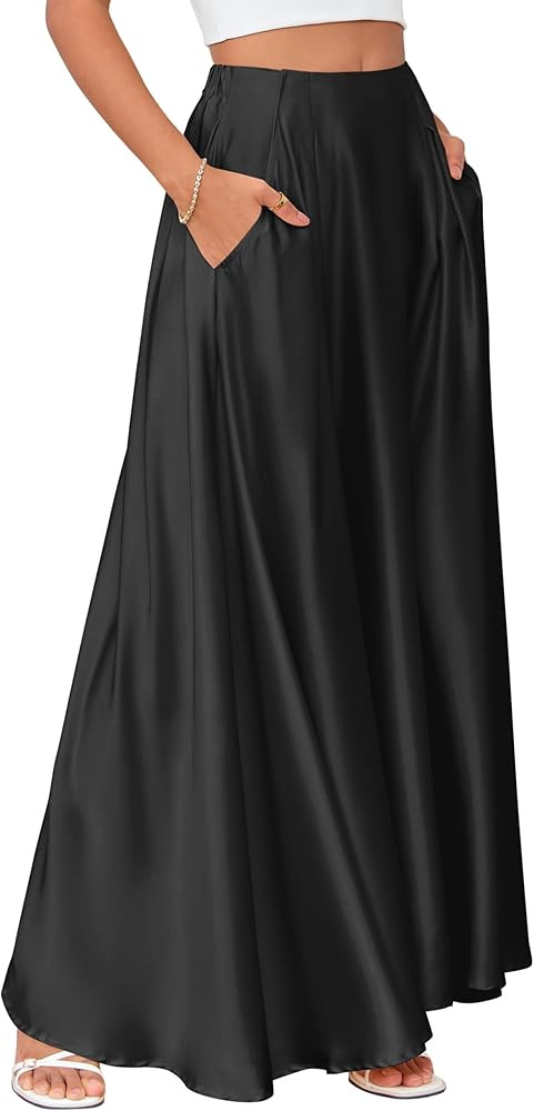Maxi Satin Skirts for Womens High Waisted Flowy Long A line Skirt Trendy for Office Holiday Party | Amazon (US)