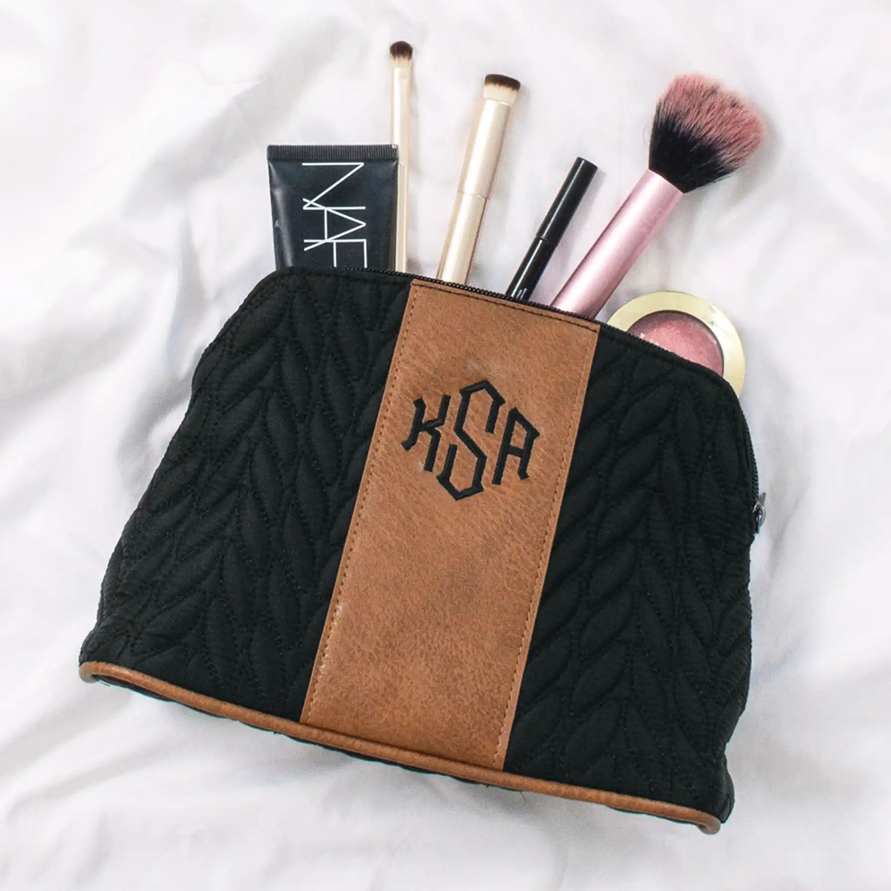 Monogrammed Quilted Travel Make Up Bag | Marleylilly