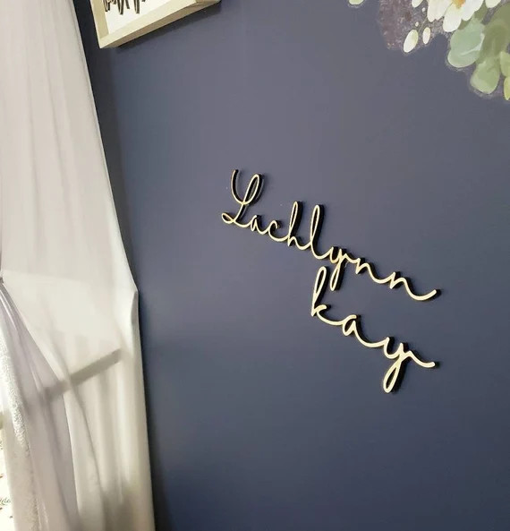 Wood Script Nursery Baby Room Name Laser Cut Sign Cursive - Etsy | Etsy (US)