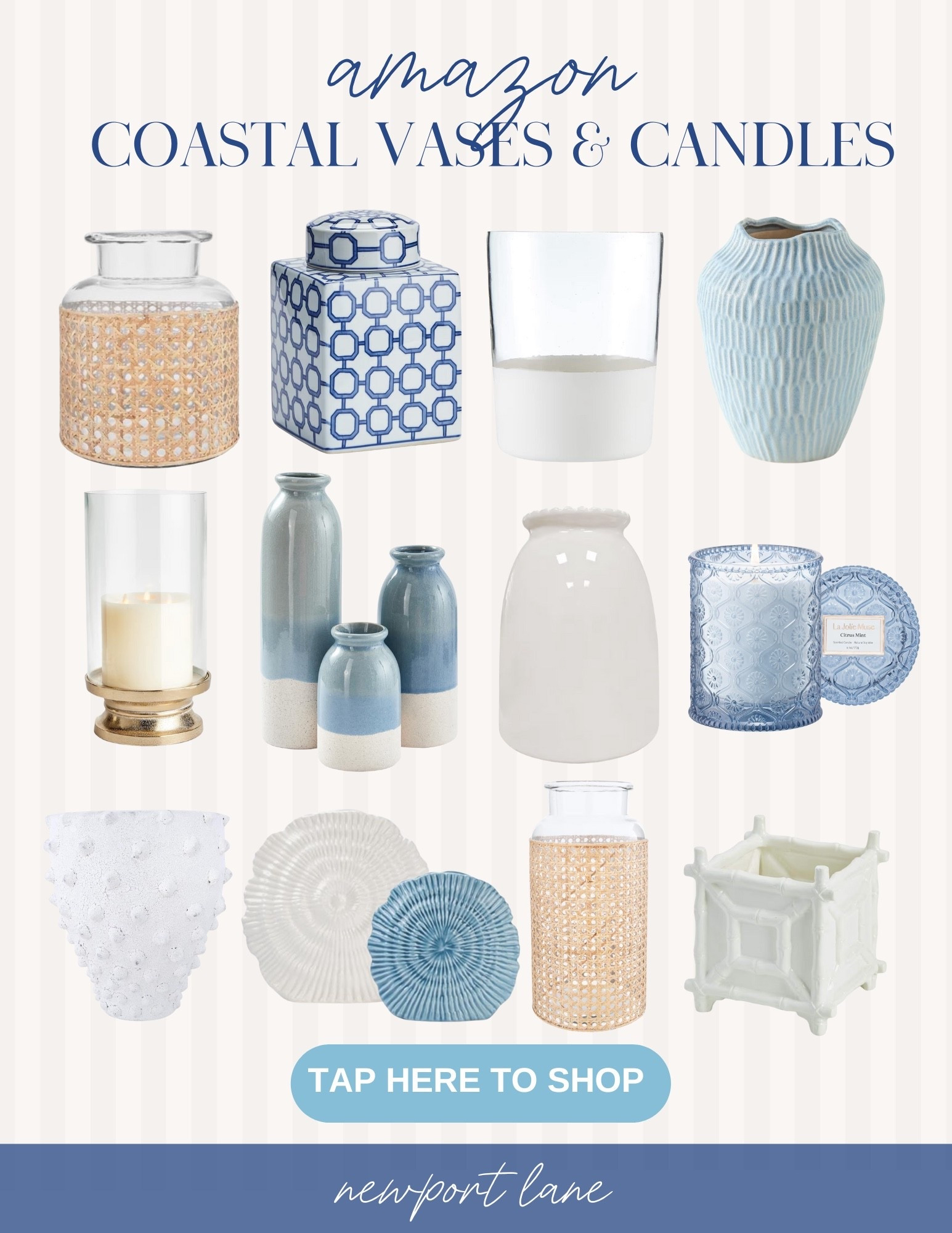 Seriously feeling those relaxed beach house vibes with all these cute vases and candles. Perfect for summer or just pretending it's summer all year.
amazon finds, home accent, blue and white, coastal decor, nautical style, affordable decor, entryway inspo, living room styling

#LTKFindsUnder50 #LTKHome #LTKSeasonal
