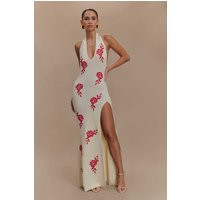 Shiloh Rose Knit Halter Maxi Dress - Ivory | MESHKI US