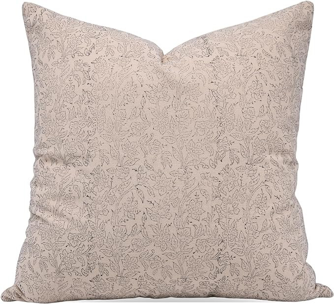 Fabritual Block Print Cotton 18x18 Throw Pillow Covers, Outdoor Farmhouse Square Cushion Cover, H... | Amazon (US)