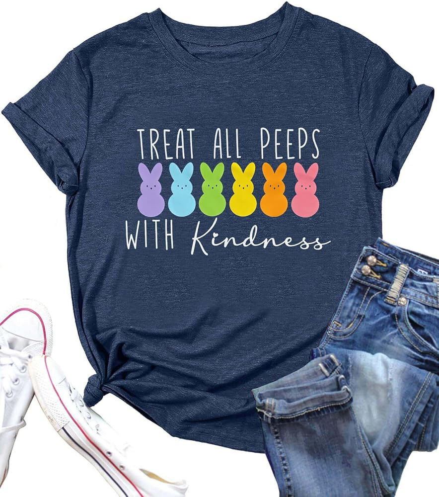 Easter Shirts for Women Teacher Easter T Shirt Treat All Peeps with Kindness Tshirts Bunny Rabbit... | Amazon (US)