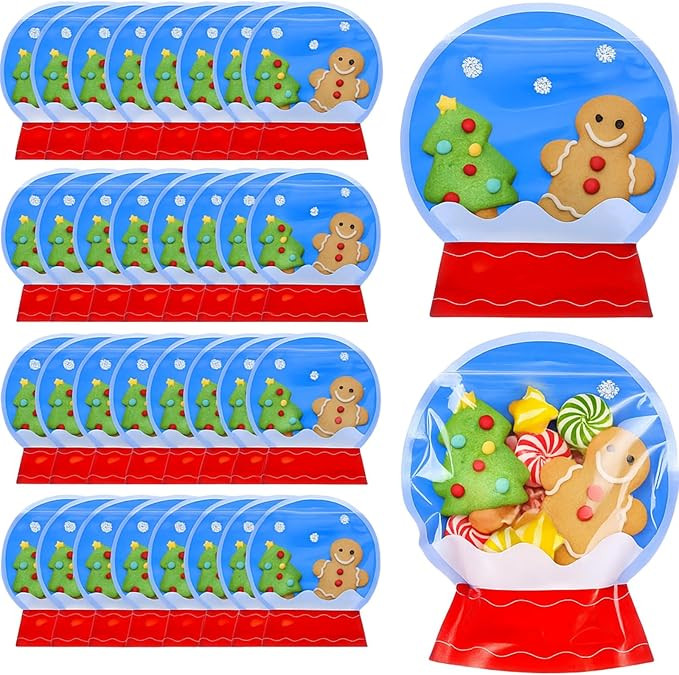 Eaasty 60 Piece Snow Globe Christmas Treat Bags Resealable Clear Cellophane Candy Pouch Snow Glob... | Amazon (US)