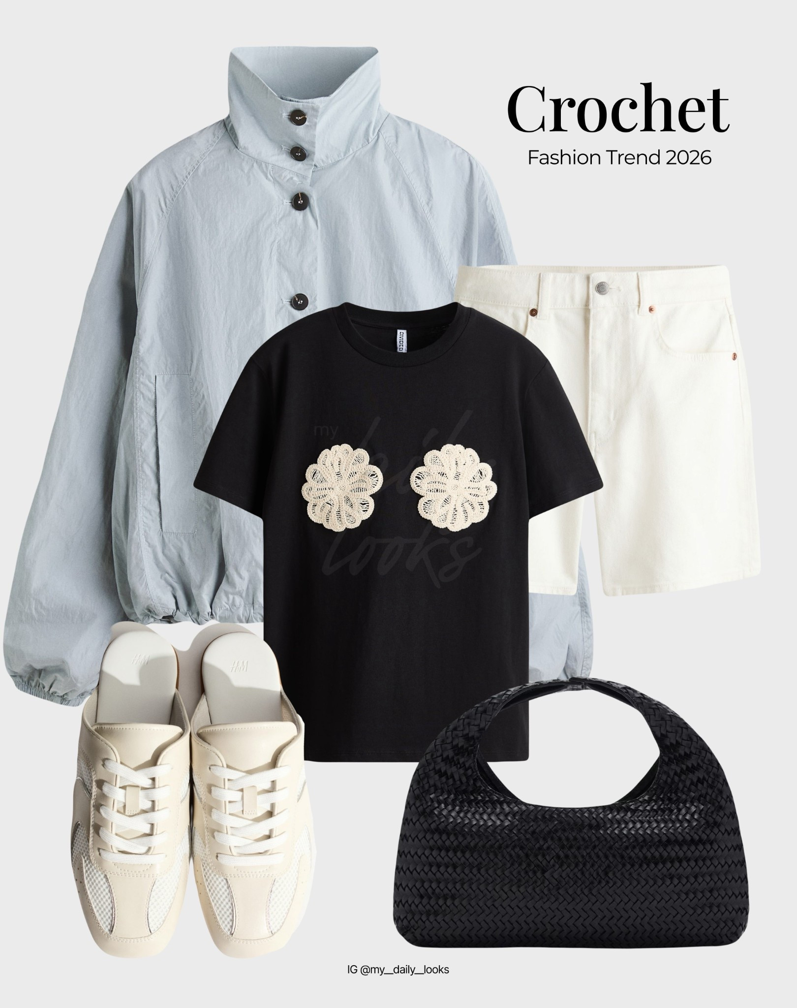 Crochet outfit 🖤

Tags: Spring summer outfits 2026, capsule wardrobe, high street, crochet top, spring jacket, H&M new in, embroidery, embroidered top.

#LTKstyletip #LTKspring #LTKsummer